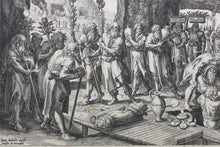 Load image into Gallery viewer, Maarten de Vos, after. The funeral of Adam. Engraving by Jan Sadeler I. 1586.
