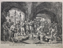 Load image into Gallery viewer, Maarten de Vos, after. The funeral of Adam. Engraving by Jan Sadeler I. 1586.