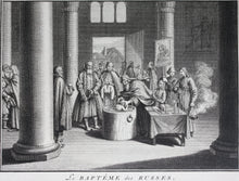 Load image into Gallery viewer, Bernard Picart. The Baptism of the Russians. Russian funeral. Engraving. 1732.