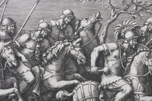 Load image into Gallery viewer, Giulio Romano, after. A Procession of Roman Horsemen. Engraved by Diana Scultori. 1575.
