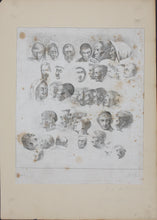 Load image into Gallery viewer, J. Brown, after. 37 heads study. Etching by Chevalier Ignace Joseph de Claussin. 1816.