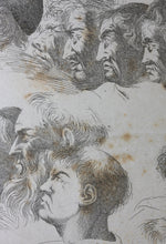 Load image into Gallery viewer, J. Brown, after. 37 heads study. Etching by Chevalier Ignace Joseph de Claussin. 1816.