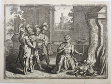 Load image into Gallery viewer, Matthaeus Merian. Manius Curius Dentatus refusing wealth in favor of a turnip. Engraving. 1657.