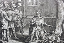 Load image into Gallery viewer, Matthaeus Merian. Manius Curius Dentatus refusing wealth in favor of a turnip. Engraving. 1657.