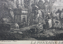 Load image into Gallery viewer, Philips Wouwerman, after. The Fountain of the Hunters. Etching by Jean Moyreau. 1733 - 1734.