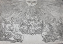 Load image into Gallery viewer, Raphael, after. The Pentecost. Engraving by Jacopo Caraglio. 1520-1539.