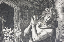 Load image into Gallery viewer, Maarten de Vos, after. 3. Hilarion, religious hermit. Etching by Sadeler. Late XVI C.