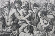 Load image into Gallery viewer, Raphael, after. Melchizedek offering bread and wine to Abraham. Engraving by Cesare Fantetti. 1675.