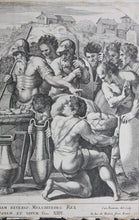 Load image into Gallery viewer, Raphael, after. Melchizedek offering bread and wine to Abraham. Engraving by Cesare Fantetti. 1675.