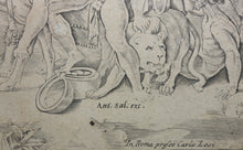 Load image into Gallery viewer, Raphael, after. The procession of Silenus. Engraving by Agostino Veneziano. 1515-1530.