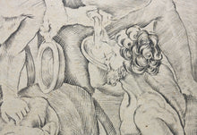 Load image into Gallery viewer, Raphael, after. The procession of Silenus. Engraving by Agostino Veneziano. 1515-1530.