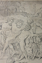 Load image into Gallery viewer, Raphael, after. The procession of Silenus. Engraving by Agostino Veneziano. 1515-1530.