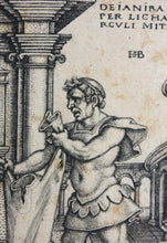 Load image into Gallery viewer, Sebald Beham. Lichas presenting Hercules with the poisoned tunic. Engraving. 1542-1548.