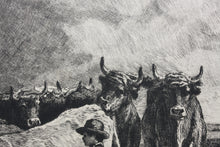 Load image into Gallery viewer, Constant Troyon, after. Oxen Ploughing. Engraving by Charles Courtry. 1860.