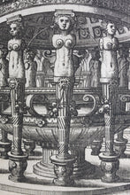 Load image into Gallery viewer, Hans Vredeman de Vries, after. Courtyard with a round fountain. Etching by Johannes of Lucas van Doetechum. c. 1600.