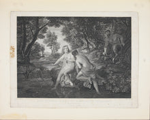 Load image into Gallery viewer, Benno Friedrich Törmer, after. Two bathing nymphs surprised by a satyr. Engraving by Moritz Edwin Kluge. 1836.