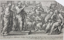 Load image into Gallery viewer, Raphael, after. Saint Paul preaching to the Corinthians. Etching by Gérard Audran. XVII C.