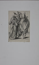 Load image into Gallery viewer, Jacques de Gheyn II. A Woman Dressed Festively, A Man In A Cape And A Masked Man. Engraving. 1595-1596.