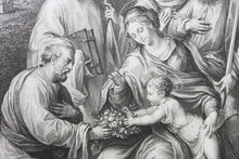 Load image into Gallery viewer, Bartolomeo Ramenghi, after. Francesco Rosaspina, after. Holy Family with Saints. Etching by Giuseppe Asioli. 1830.