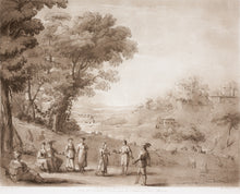 Load image into Gallery viewer, Claude Lorrain, after. A Landscape with dancing Peasants. Etching by Richard Earlom. 1807.
