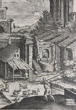 Load image into Gallery viewer, Hendrick van Cleve, after. Landscape with obelisk. Engraving by Adriaen Collaert. 1587