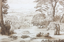 Load image into Gallery viewer, Claude Lorrain, after. Landscape with Jacob, Rachel and Leah at the Well. Etching by Richard Earlom. 1776.