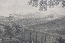 Load image into Gallery viewer, Philipp Jakob Hackert, after. View of the Temples of Juno Lucina of the Concordia of Hercules and of Jupiter Olympien at Girgenti. Engraving by François Morel. 1783.