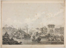 Load image into Gallery viewer, William Alexander, after. Chinese Barges of the Embassy passing under a Bridge. Engraving by William Byrne. 1796.
