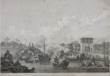 Load image into Gallery viewer, William Alexander, after. Chinese Barges of the Embassy passing under a Bridge. Engraving by William Byrne. 1796.