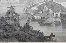 Load image into Gallery viewer, William Alexander, after. Chinese Barges of the Embassy passing under a Bridge. Engraving by William Byrne. 1796.