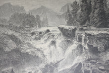 Load image into Gallery viewer, Heinrich Lauterbach, after. A Waterfall in the linthal. Woodcut. 1872.