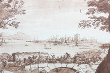Load image into Gallery viewer, Claude Lorrain, after. Coast Scene with the Battle on the Bridge. Etching by Richard Earlom. 1776.
