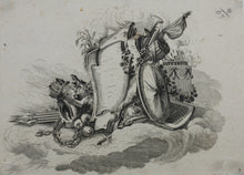 Load image into Gallery viewer, Jean-Charles Delafosse, after. Cartouche with guns. Etching by Johann Georg Hertel. 1771 - 1775.