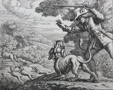Load image into Gallery viewer, Francis Barlow. LXIV The Old Hound. From Aesop's Fables. Etching. 1666.