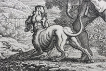 Load image into Gallery viewer, Francis Barlow. LXIV The Old Hound. From Aesop's Fables. Etching. 1666.