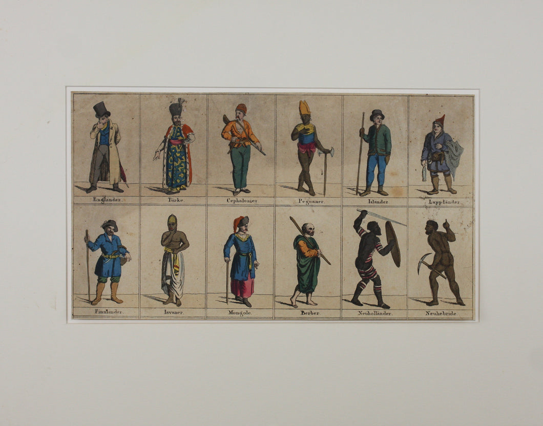 Costumes of the peoples of the world. Colored engraving. Late XVIII - early XIX C.