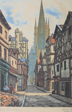 Load image into Gallery viewer, Jules Leray. Rouen - Rue De L’epicerie. Hand colored etching. XX C.
