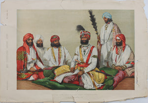 William Carpenter Junior, after. Rajah Jowaher Singh, and attendants. Color woodblock print. 1858.