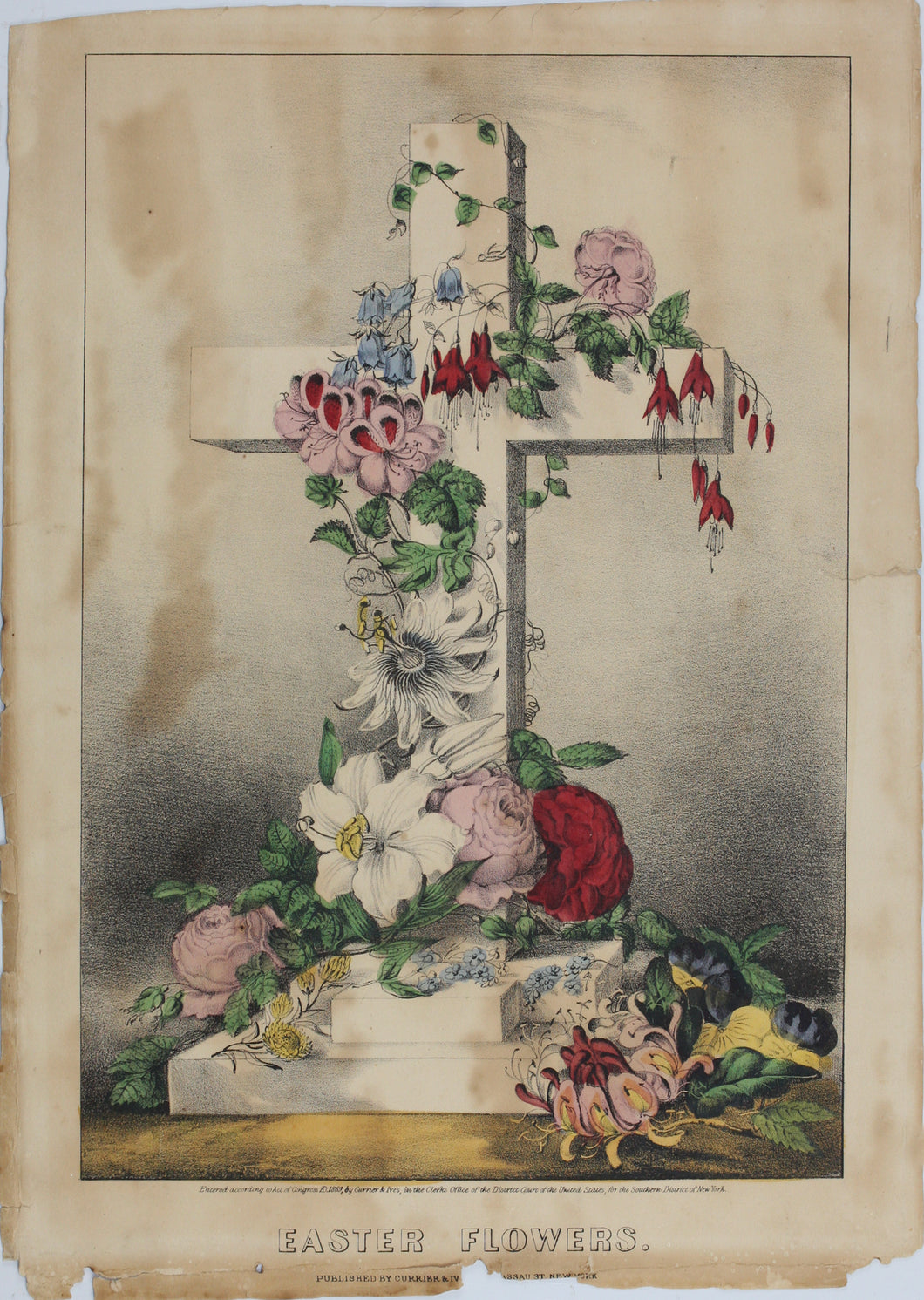 Currier & Ives. Easter Flowers. Hand colored lithograph. 1869.