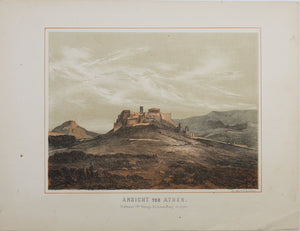 Carl Votteler, after. Temple of Jupiter in Athens (Olympieion). View of Athens. Lysikrates Monument. Three lithographies. Late XIX C.