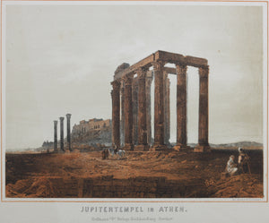 Carl Votteler, after. Temple of Jupiter in Athens (Olympieion). View of Athens. Lysikrates Monument. Three lithographies. Late XIX C.