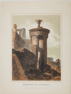 Carl Votteler, after. Temple of Jupiter in Athens (Olympieion). View of Athens. Lysikrates Monument. Three lithographies. Late XIX C.