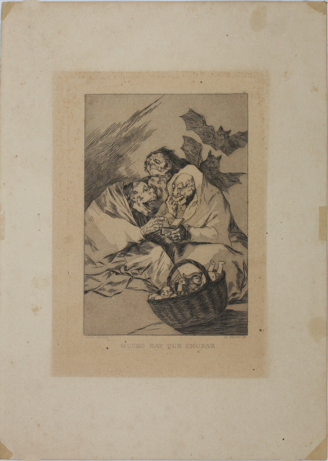 Francisco Goya, after. Mucho hay que Chupar. Etching by Miguel Segui Riera. XIX-XX C.