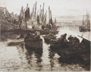 Fernand Legout-Gérard, after. Fishermen in Harbour, Brittany. Etching by Georges Félix Garen. Late XIX-Early XX C.