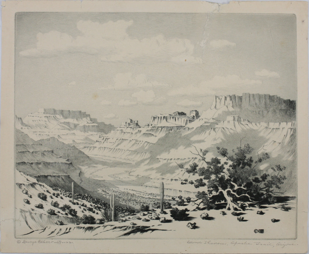 George Elbert Burr. Cloud Shadows, The Apache Trail, Arizona. Drypoint and etching. 1924-1927 (c.)(c.)