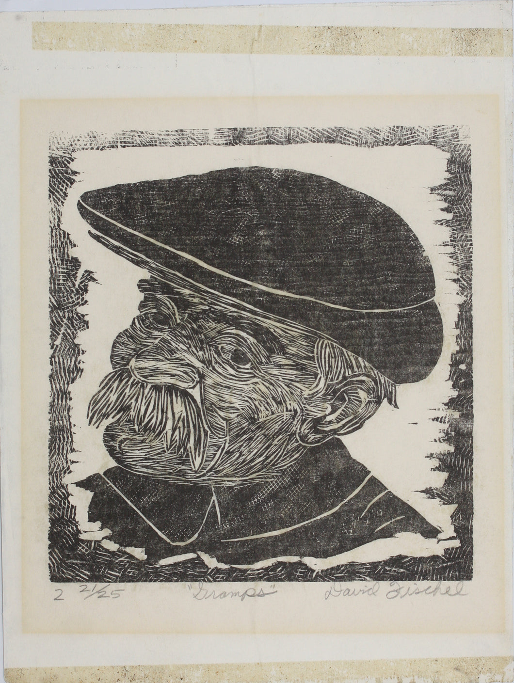 David Fischel. Gramps. Woodcut. 1960s.