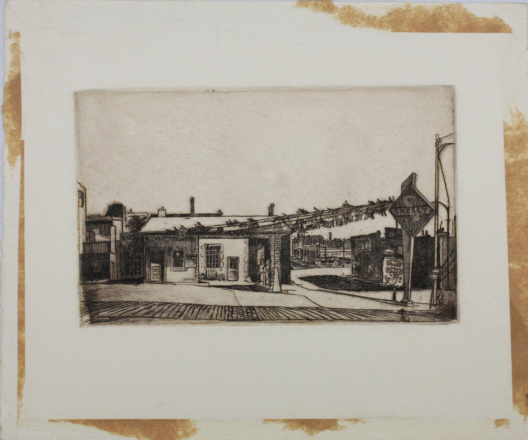 Frank Stack. Service Station. Etching. 1970.