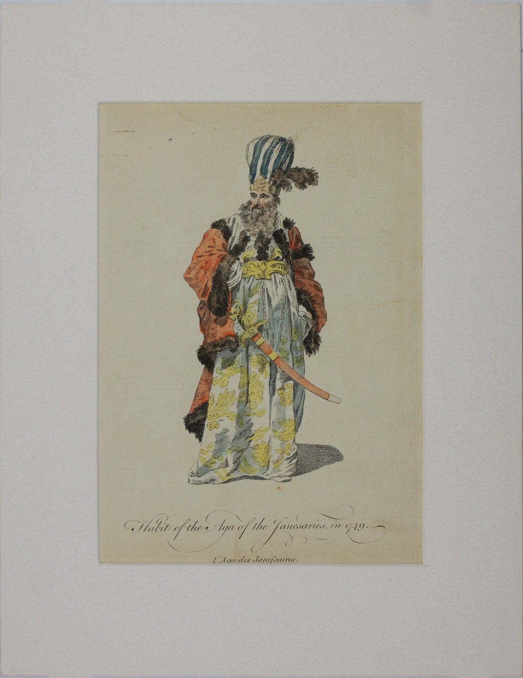 Joseph-Marie Vien, attributed to. Habit of the Aga of the Janesaries, in 1749. Hand colored etching. 1757-1772 (circa)(circa).
