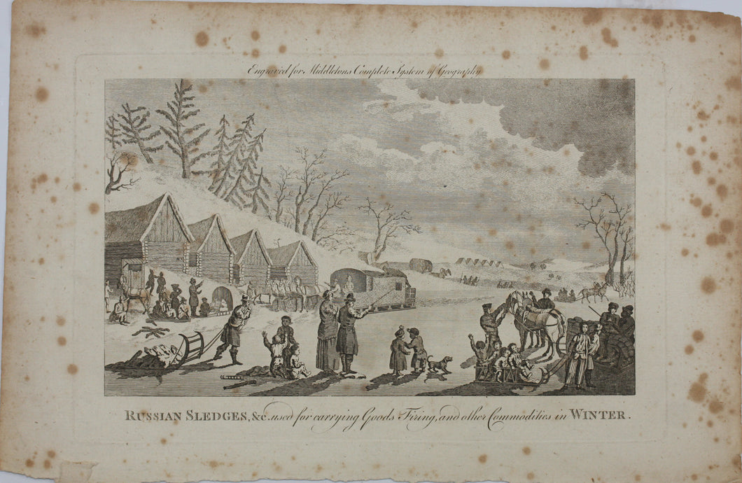 Anonymous. Russian Sledges, used for carrying goods, firing and other commodities in Winter. Etching. 1777.