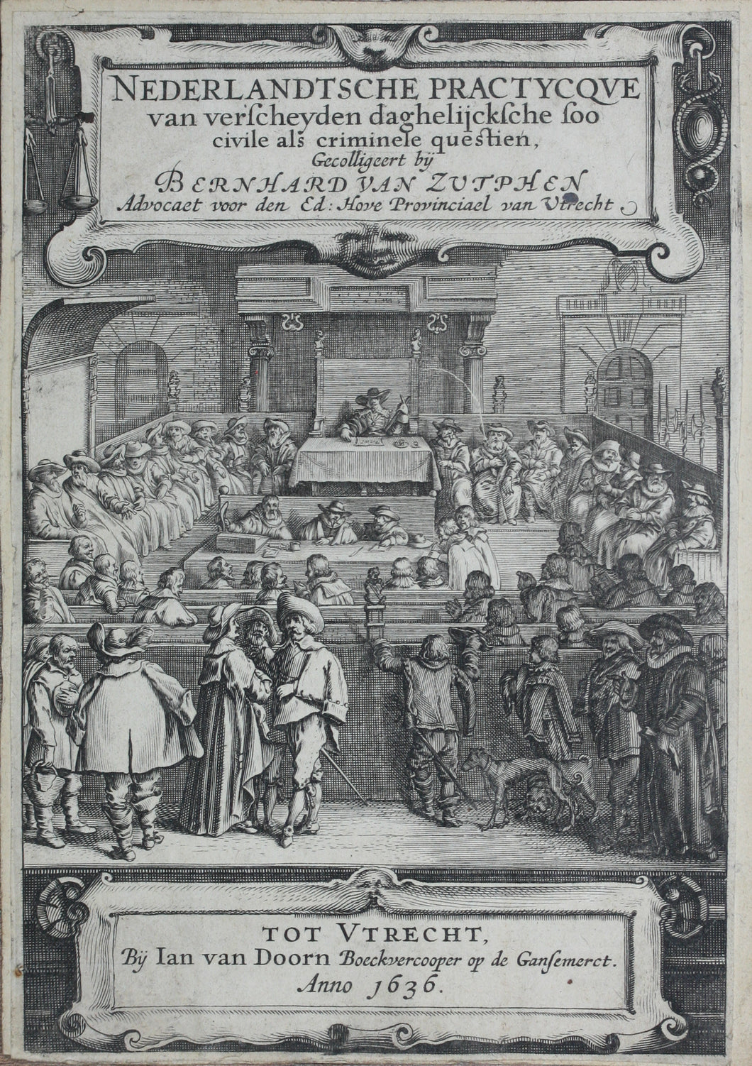 Adriaen Pietersz van de Venne, after. View in a courtroom. 1636.